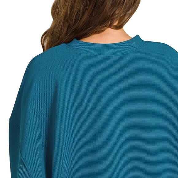 Zenana Ribbed Round Neck Pullover and Drawstring Pants Set - Picture 4 of 5